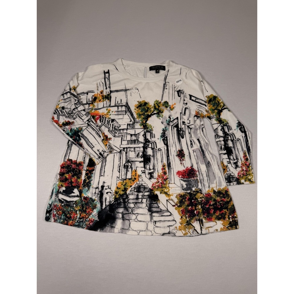 Joseph A Shirt Womens Medium Multicolor City Floral Print 3/4 Sleeve Knit‎ Top